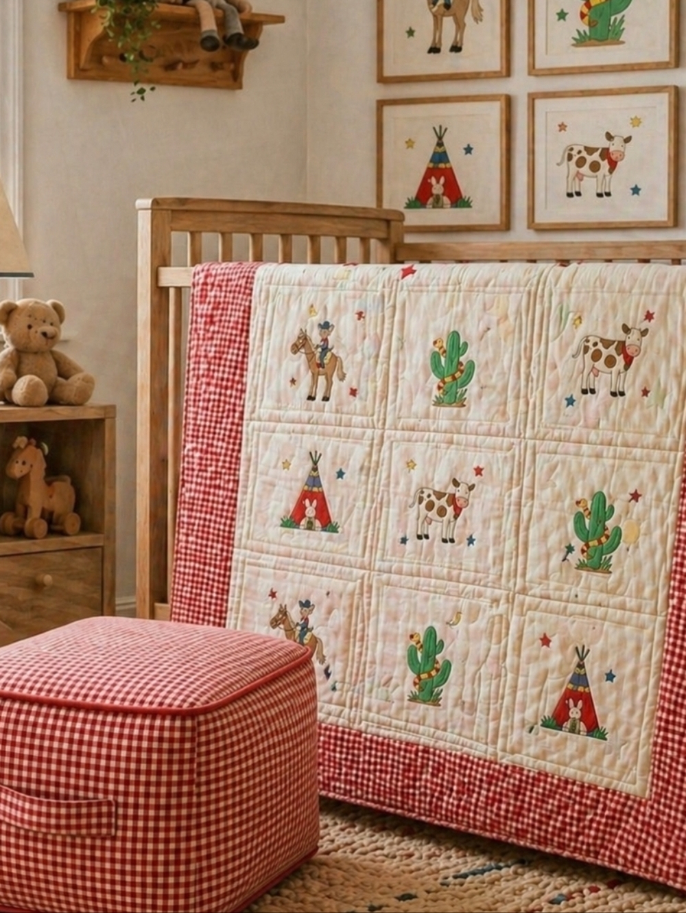 Vintage Sue Dreamer Fabric Panel Western Animals Quilt Applique Craft